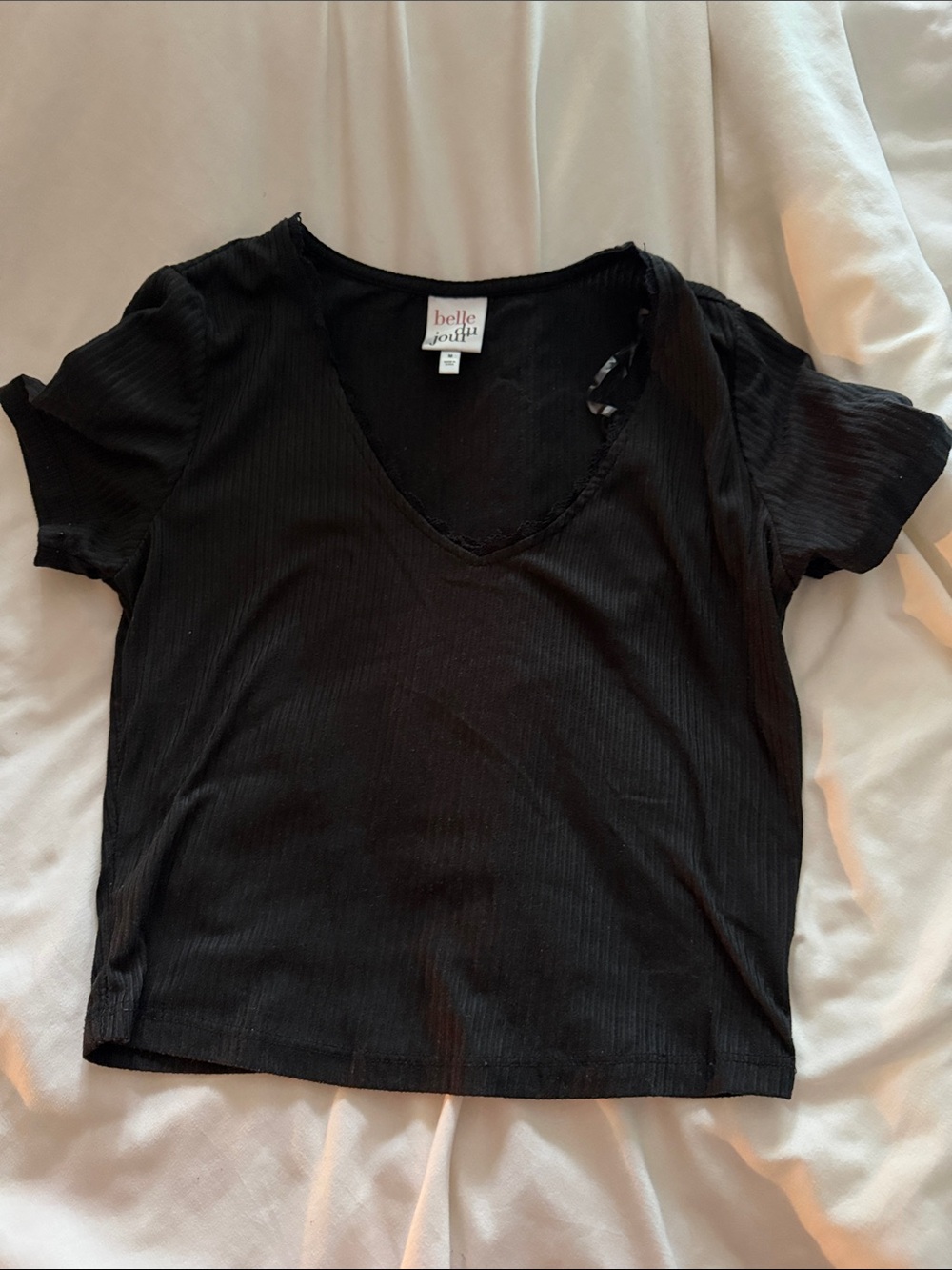 Belle Du Jour Black Ribbed V-Neck Short Sleeve Tee